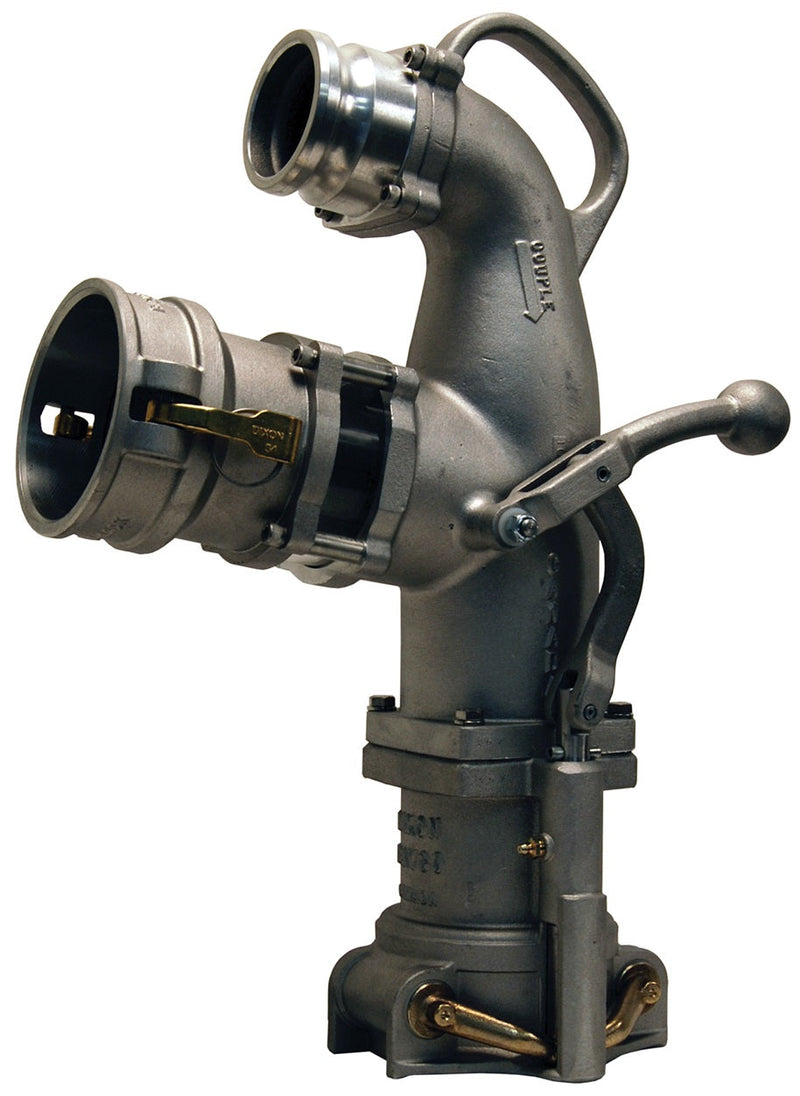 6430F by Dixon Valve | 6400-Series | Single Point Coaxial Delivery/Vapor Recovery Drop Elbow | Inlet: 3" Coupler Fuel | Outlet: 3" Male Vapor | Aluminum