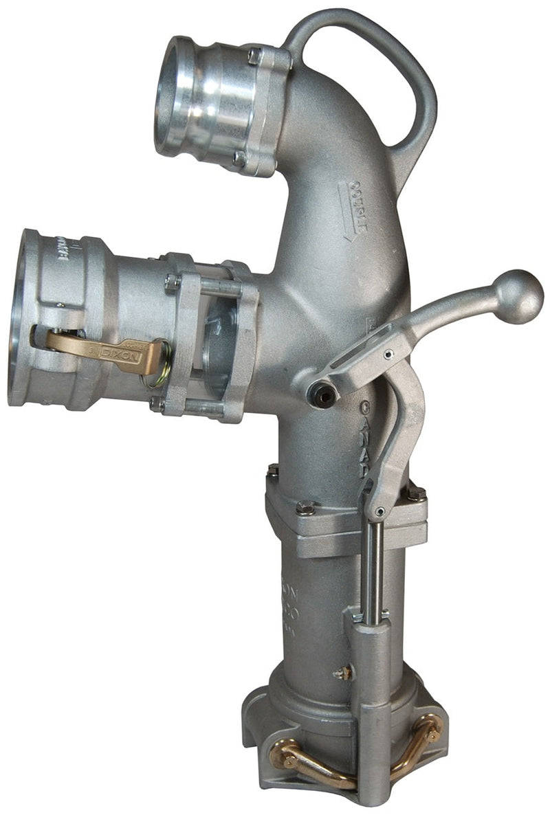 6430XF by Dixon Valve | 6400-Series | Tall Single Point Coaxial Delivery/Vapor Recovery Drop Elbow | Inlet: 3" Coupler Fuel | Outlet: 3" Male Vapor | Aluminum