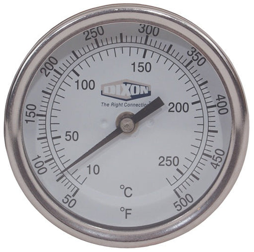 30025104 by Dixon Valve | Bi-Metal Thermometer | Model 30 | Back Connected | 2-1/2" Stem Length | 3" Face | Temperateure Range: 50-500°F
