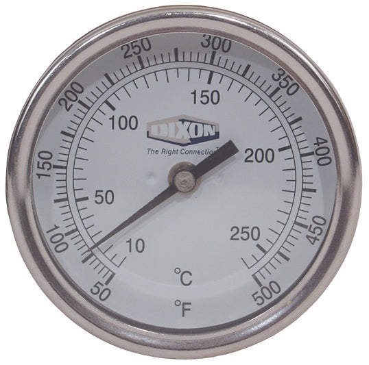 30090104 by Dixon Valve | Bi-Metal Thermometer | Model 30 | Back Connected | 9" Stem Length | 3" Face | Temperateure Range: 50-500°F