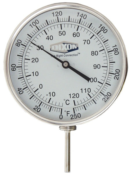 52040064 by Dixon Valve | Bi-Metal Thermometer | Model 52 | Adjustable Angle | 4" Stem Length | 5" Face | Temperateure Range: 0-250°F