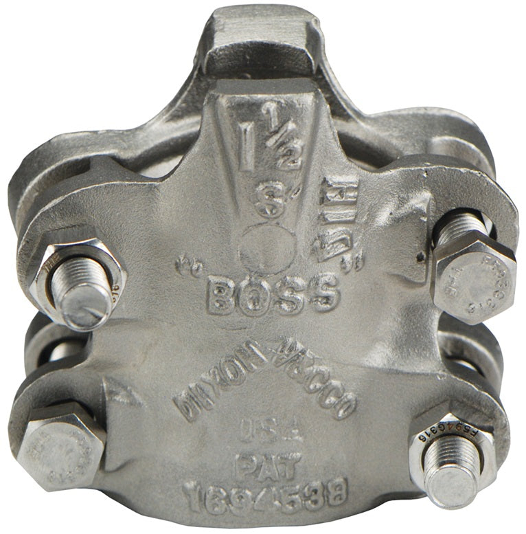 RB24 by Dixon Valve | Boss® Clamp | 4-Bolt Type | 2-Gripping Fingers  | 1-1/2" Hose ID | Hose OD: from 2-24/64" to 2-36/64" | Stainless Steel