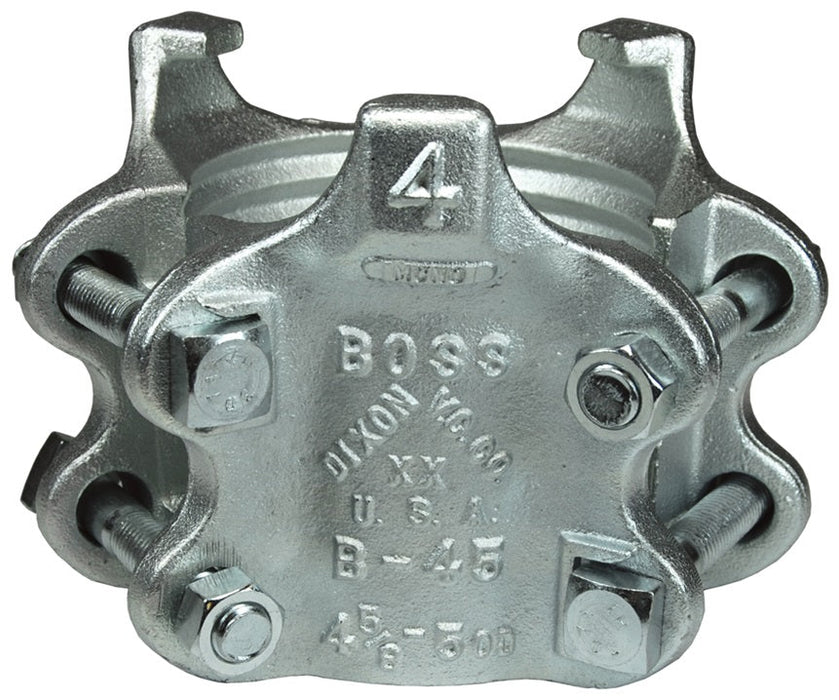 BU49 by Dixon Valve | Boss® Clamp | 6-Bolt Type | 3-Gripping Fingers | 4" Hose ID | Hose OD: from 5-16/64" to 5-38/64" | Zinc Plated Iron