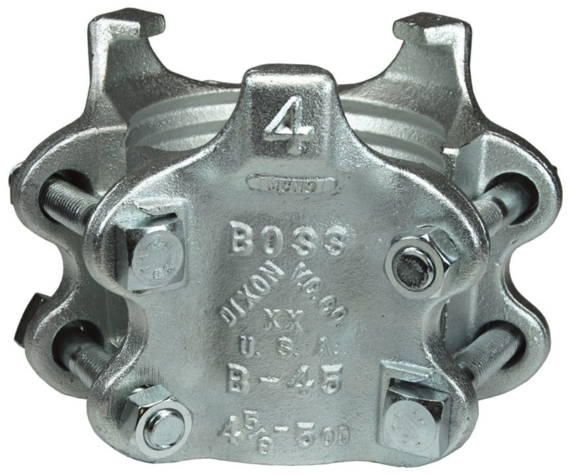 BS49 by Dixon Valve | Boss® Clamp | 6-Bolt Type | 3-Gripping Fingers | 4" Hose ID | Hose OD: from 4-56/64" to 5-16/64" | Zinc Plated Iron