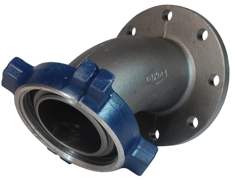 HUM206400FLG-45 by Dixon Valve | Boss® One-Piece Flange Adapter | 45° Elbow | Figure 206 | 4" Size | Male Hammer Union x 125# Flange (Includes: Nut & Nitrile Rubber O-Ring) | Iron