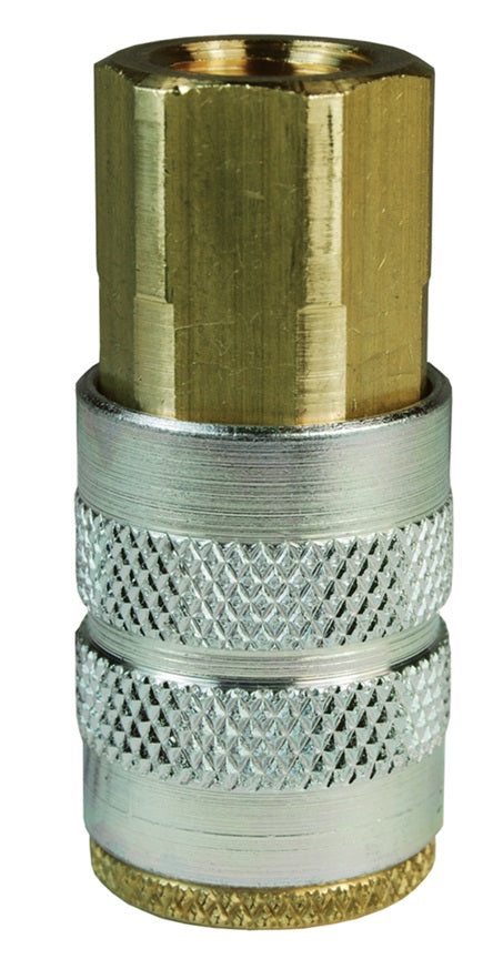 2FF3-B by Dixon Valve | Pneumatic Quick Disconnect Coupling | F-Series | 3/8" Female NPTF x 1/4" Manual Industrial Interchange | Socket | Nitrile Seal | Brass