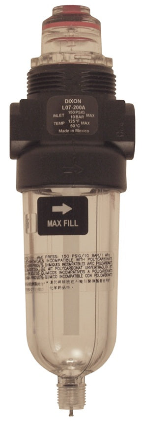 L07-100A by Dixon Valve | L07 Series 1 | Miniature Lubricator | 1/8" Port Size | 10 SCFM | 1 oz. Transparent Bowl