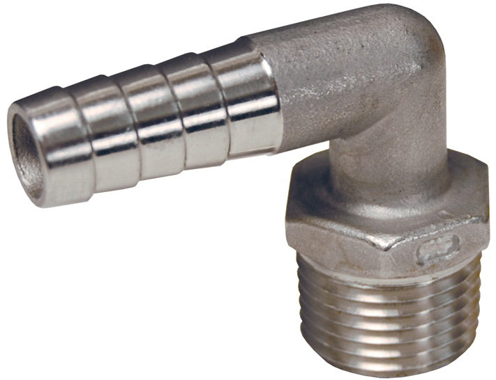 1291208SS by Dixon Valve | Male Hose Barb Insert | 90° Elbow | 1/2" Male NPTF x 3/4" Hose Barb | 316 Stainless Steel