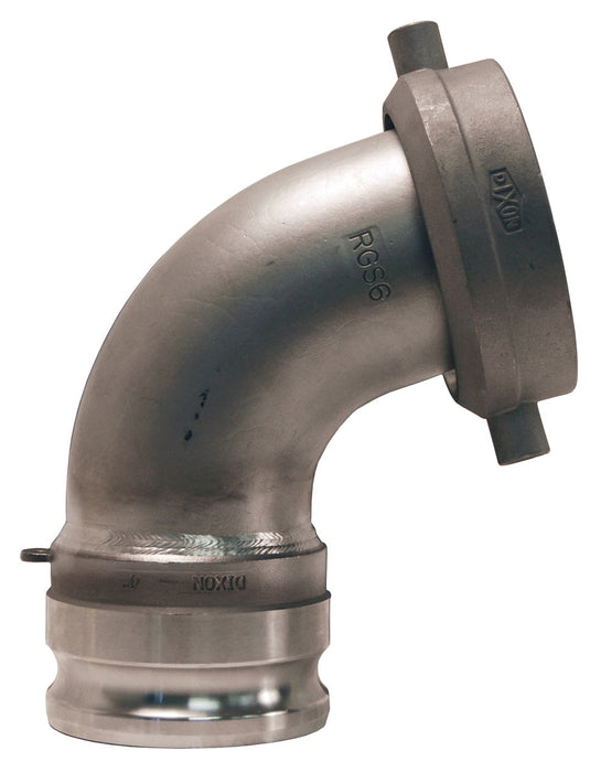 RTCA40 by Dixon Valve | Railroad Tank Car Connection | Style A | 110° Elbow | 4" Male Adapter x 5" Swivel Nut | 316 Stainless Steel