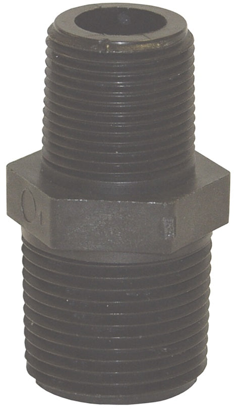 62235 by Dixon Valve | Reducer Hex Nipple | Schedule 80 | 1-1/4" Male NPT x 1" Male NPT | Polypropylene