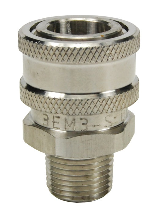 3EM3-S by Dixon Valve | Hydraulic Quick Disconnect Coupling | E-Series | 3/8" Male NPTF x 3/8" Straight-Through Interchange | Socket | Nitrile Seal | 303 Stainless Steel