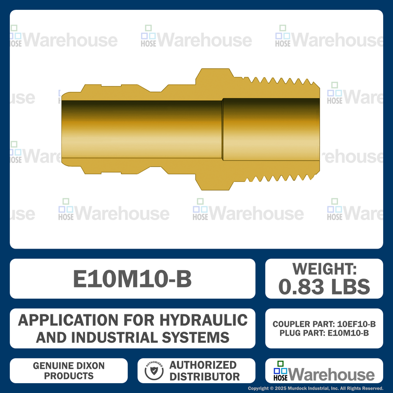 E10M10-B by Dixon Valve | Hydraulic Quick Disconnect Coupling | E-Series | 1-1/4" Male NPTF x 1-1/4" Straight-Through Interchange | Plug | Brass