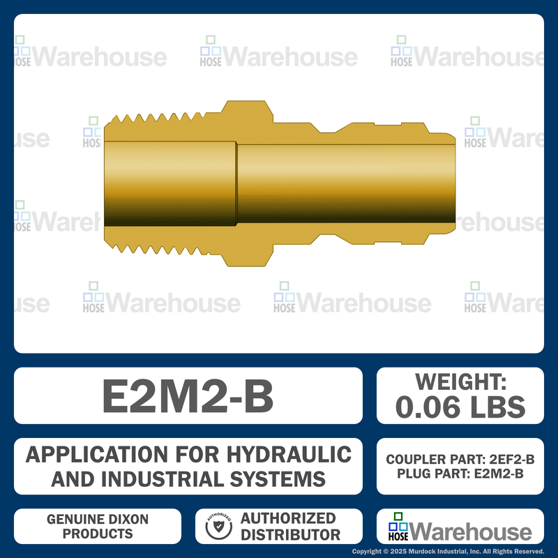 E2M2-B by Dixon Valve | Hydraulic Quick Disconnect Coupling | E-Series | 1/4" Male NPTF x 1/4" Straight-Through Interchange | Plug | Brass