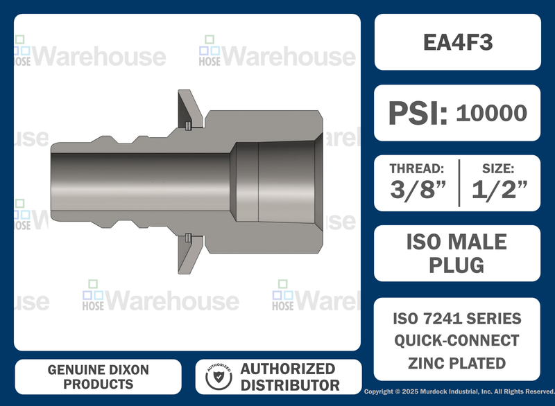 EA4F3 by Dixon Valve | Hydraulic Quick Disconnect Coupling | EA-Series | 3/8" Female NPTF x 1/2" Water-Blast Interchange | Plug | Steel