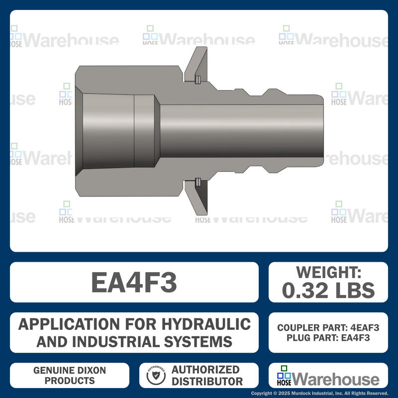 EA4F3 by Dixon Valve | Hydraulic Quick Disconnect Coupling | EA-Series | 3/8" Female NPTF x 1/2" Water-Blast Interchange | Plug | Steel
