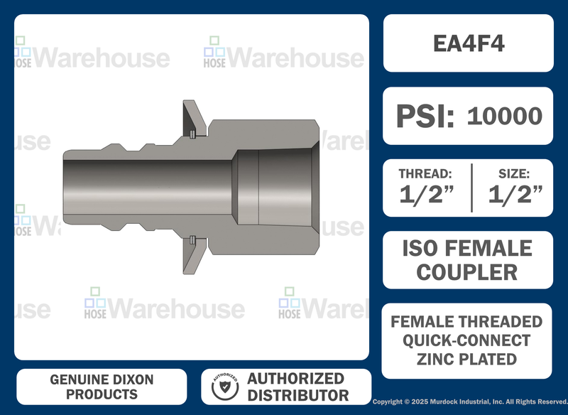 EA4F4 by Dixon Valve | Hydraulic Quick Disconnect Coupling | EA-Series | 1/2" Female NPTF x 1/2" Water-Blast Interchange | Plug | Steel