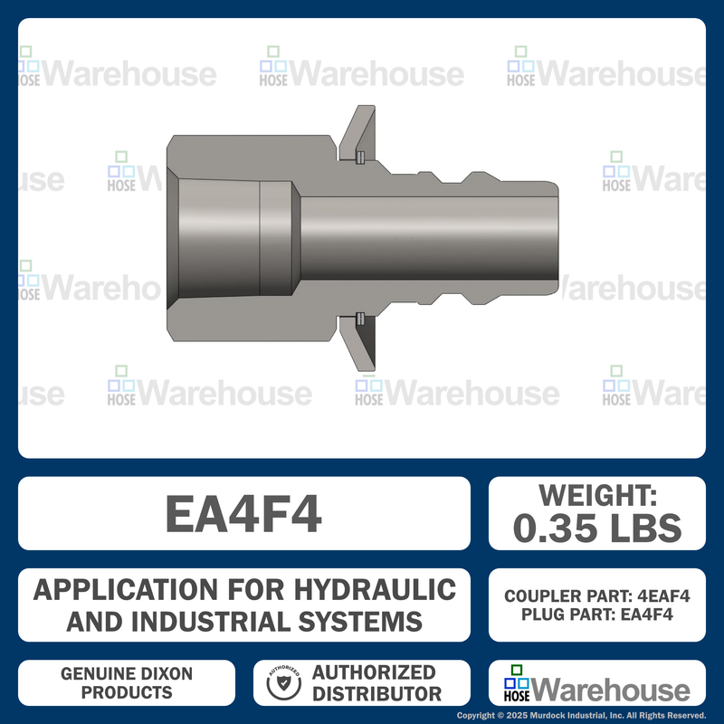 EA4F4 by Dixon Valve | Hydraulic Quick Disconnect Coupling | EA-Series | 1/2" Female NPTF x 1/2" Water-Blast Interchange | Plug | Steel