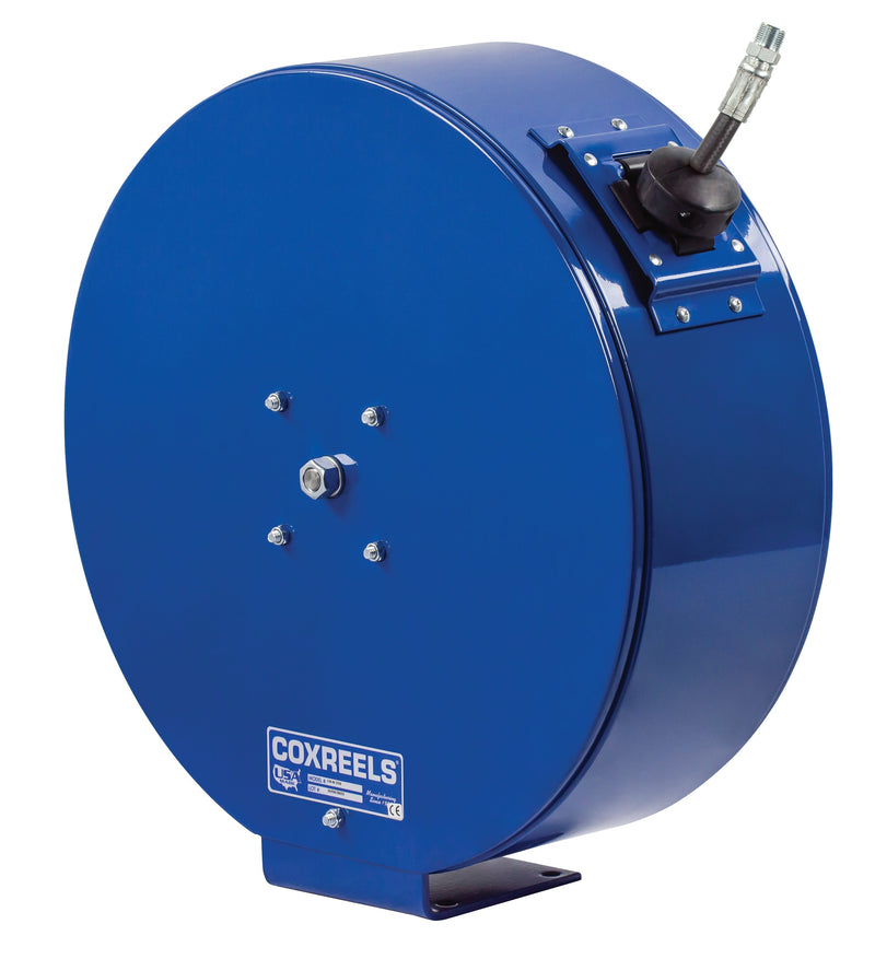 ENM-N-350 by Coxreels | EN Series | 3,000 PSI Enclosed Spring Driven Hose Reel for Air, Water & Oil | 3/8" Hose ID, 3/8" FNPT Inlet x 3/8" MNPT Hose End | Steel | 50ft Rubber Hose Included