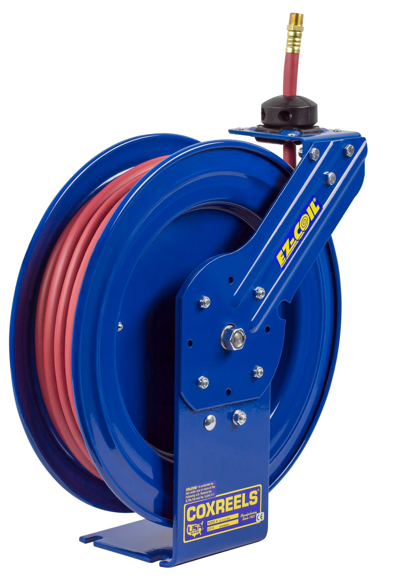 EZ-P-LP-125 by Coxreels | EZ-P Series | 300 PSI EZ-Coil Safety Spring Driven Hose Reel for Air & Water | 1/4" Hose ID, 1/4" FNPT Inlet x 1/4" MNPT Hose End | Steel | 25ft PVC Hose Included