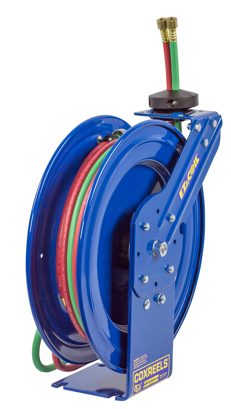 EZ-P-W-125 by Coxreels | EZ-P-W Series | 200 PSI Dual Hose EZ-Coil Safety Spring Driven Hose Reel for Oxy-Acetylene Welding | 1/4" Hose ID, 1/4" FNPT Inlet x 1/4" MNPT Hose End | Steel | 25ft EPDM Hose Included