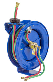 EZ-P-W-125 by Coxreels | EZ-P-W Series | 200 PSI Dual Hose EZ-Coil Safety Spring Driven Hose Reel for Oxy-Acetylene Welding | 1/4" Hose ID, 1/4" FNPT Inlet x 1/4" MNPT Hose End | Steel | 25ft EPDM Hose Included
