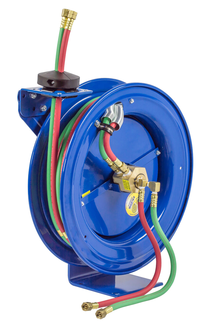 EZ-P-W-125 by Coxreels | EZ-P-W Series | 200 PSI Dual Hose EZ-Coil Safety Spring Driven Hose Reel for Oxy-Acetylene Welding | 1/4" Hose ID, 1/4" FNPT Inlet x 1/4" MNPT Hose End | Steel | 25ft EPDM Hose Included