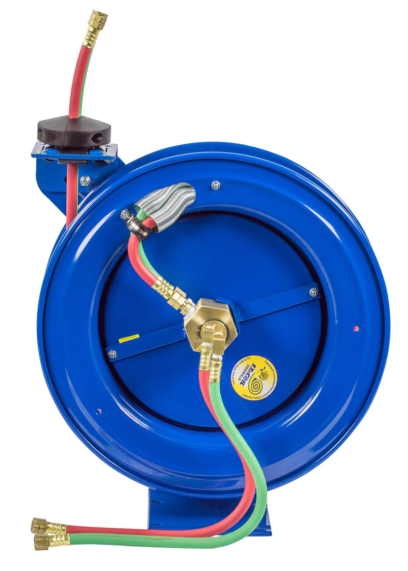 EZ-P-W-125 by Coxreels | EZ-P-W Series | 200 PSI Dual Hose EZ-Coil Safety Spring Driven Hose Reel for Oxy-Acetylene Welding | 1/4" Hose ID, 1/4" FNPT Inlet x 1/4" MNPT Hose End | Steel | 25ft EPDM Hose Included
