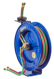 EZ-P-WT-125 by Coxreels | EZ-P-W Series | 200 PSI Dual Hose EZ-Coil Safety Spring Driven Hose Reel for Oxy-Fuel Welding (T-Grade) | 1/4" Hose ID, 1/4" FNPT Inlet x 1/4" MNPT Hose End | Steel | 25ft Neoprene Hose Included