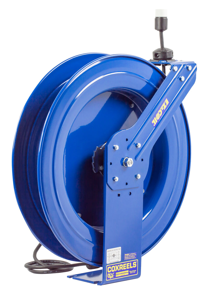 EZ-PC24-0012-A by Coxreels | EZ-PC Series | EZ-Coil Safety Spring Driven Power Cord Reel with Single Industrial Receptacle | 12/3 SJO Cord, 20A, 115V | Steel | 100ft Cord Included