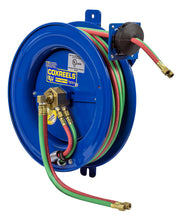 EZ-SG19WT-175 by Coxreels | EZ-SGW Series | 200 PSI Side Mount EZ-Coil Safety Spring Driven Hose Reel with Guide Arm for Oxy-Fuel Welding (T-Grade) | 1/4" Hose ID, 1/4" FNPT Inlet x 1/4" MNPT Hose End | Steel | 75ft Neoprene Hose Included