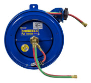 EZ-SG17W-150 by Coxreels | EZ-SGW Series | 200 PSI Side Mount EZ-Coil Safety Spring Driven Hose Reel with Guide Arm for Oxy-Acetylene Welding | 1/4" Hose ID, 1/4" FNPT Inlet x 1/4" MNPT Hose End | Steel | 50ft EPDM Hose Included