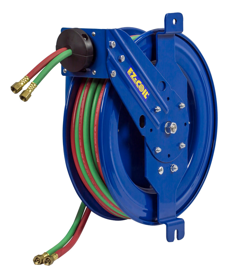 EZ-SG19W-175 by Coxreels | EZ-SGW Series | 200 PSI Side Mount EZ-Coil Safety Spring Driven Hose Reel with Guide Arm for Oxy-Acetylene Welding | 1/4" Hose ID, 1/4" FNPT Inlet x 1/4" MNPT Hose End | Steel | 75ft EPDM Hose Included