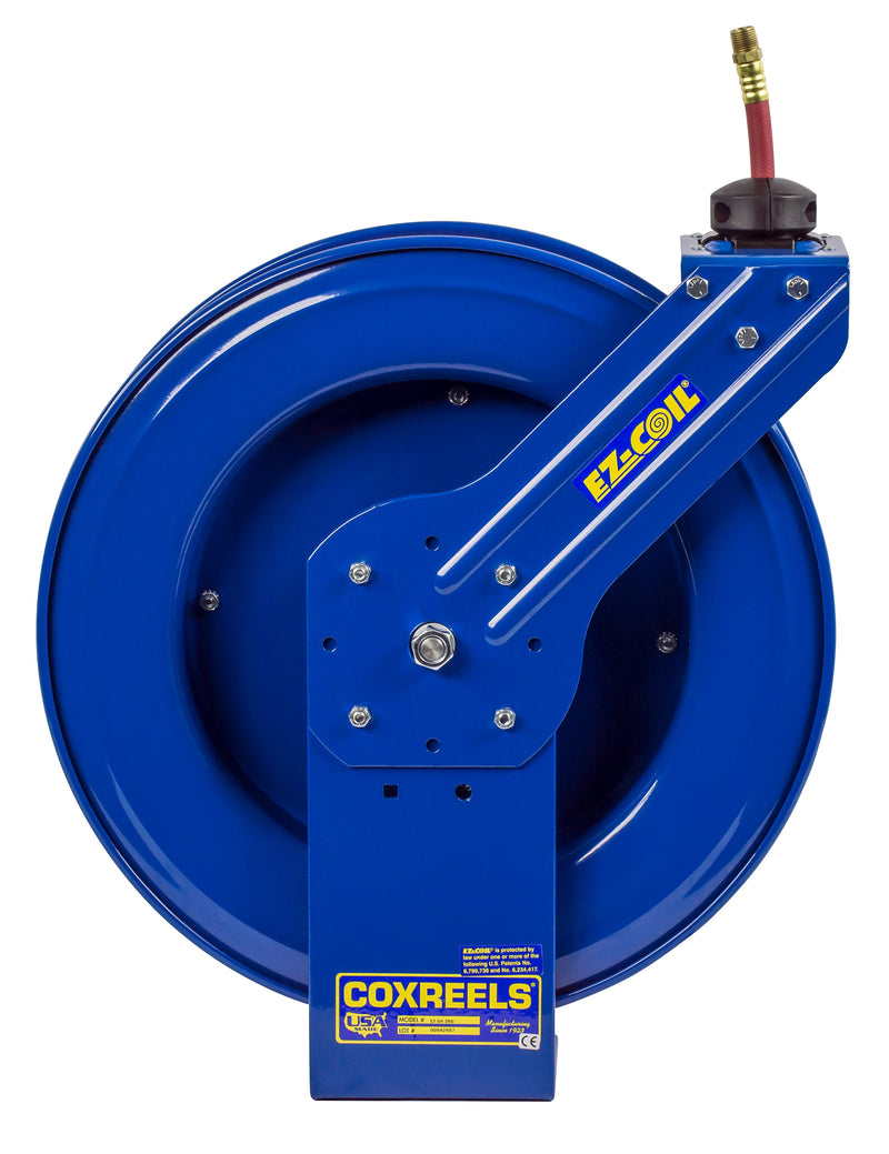 EZ-SH-350 by Coxreels | EZ-SH Series | 300 PSI EZ-Coil Safety Spring Driven Hose Reel for Air & Water | 3/8" Hose ID, 3/8" FNPT Inlet x 3/8" MNPT Hose End | Steel | 50ft PVC Hose Included