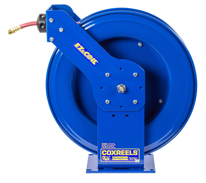 EZ-TSH-375 by Coxreels | EZ-T Series | 300 PSI EZ-Coil Safety Spring Driven Hose Reel for Air & Water | 3/8" Hose ID, 3/8" FNPT Inlet x 3/8" MNPT Hose End | Steel | 75ft PVC Hose Included