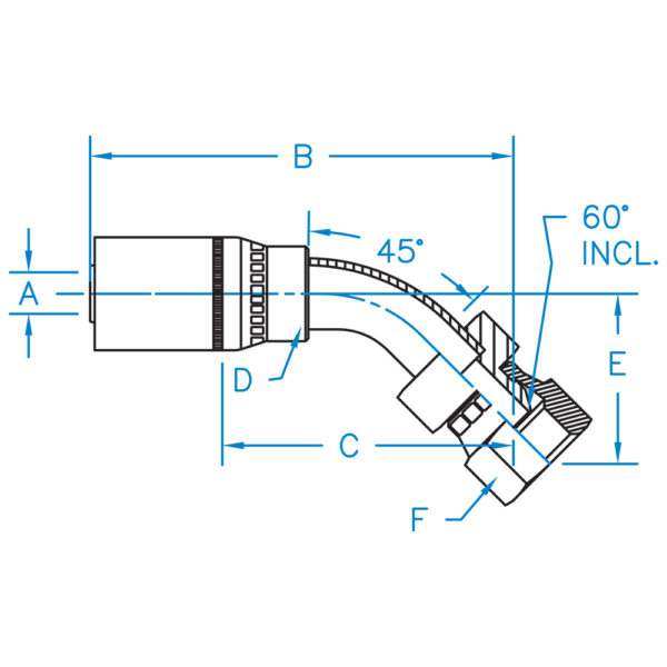 F-BSPX45-04-04 by Kurt Hydraulics | Female BSPP 60° Cone | 45° Elbow | Swivel | for 1/4" Hose ID
