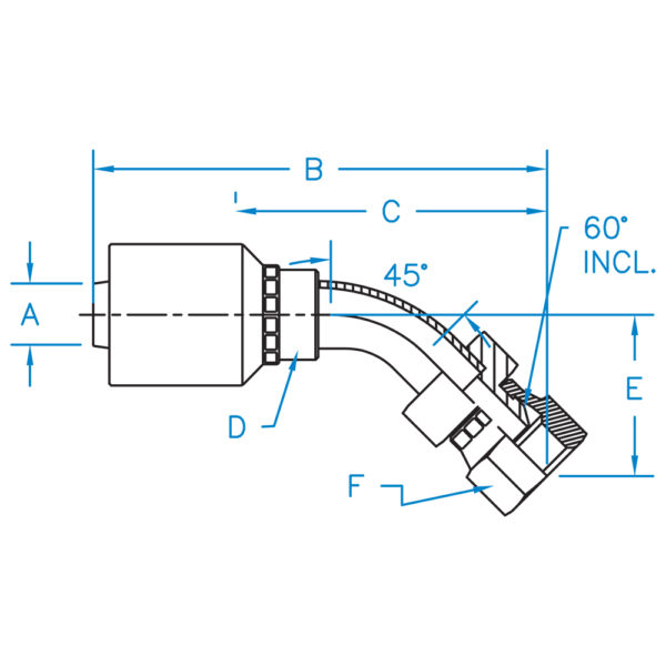 F-BSPX45-0404-K2 by Kurt Hydraulic | K2 Series | 1/4" Hose Barb x 1/4" Female BSPP Swivel | 45° Elbow | Carbon Steel