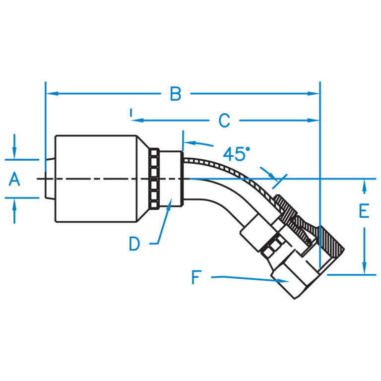 F-DH4506-14-22-W by Kurt Hydraulics | Female DIN Heavy Universal Seat | 45 Degree Bent Tube | Swivel With O-Ring | for 3/8" Hose ID