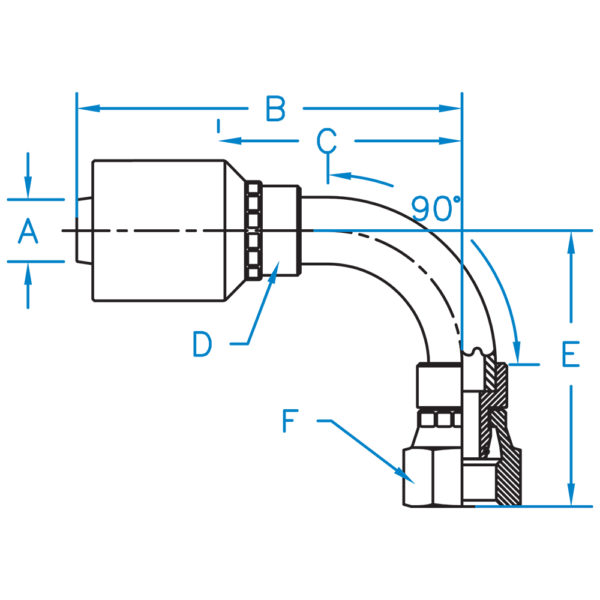 F-DH9004-0816-K2 by Kurt Hydraulic | K2 Series | 1/4" Hose Barb x M16X1.5 Female Din Heavy Universal Seat Swivel w/ O-Ring | 90° Elbow | Carbon Steel