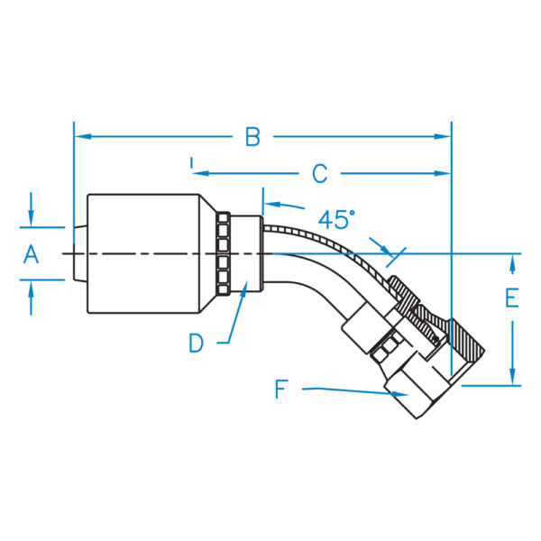 F-DL4504-1016-K2 by Kurt Hydraulic | K2 Series | 1/4" Hose Barb x M16X1.5 Female Din Light 24° Seat Swivel w/ O-Ring | 45° Elbow | Carbon Steel