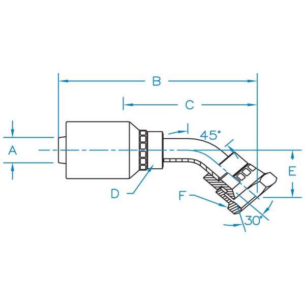 F-KOMX45-0614-K2 by Kurt Hydraulic | K2 Series | 3/8" Hose Barb x M141.5 Female Komatsu JIS 30° Seat Swivel | 45° Elbow | Carbon Steel