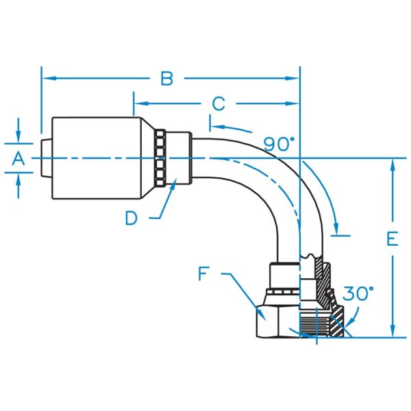 F-KOMX90-0614-K2 by Kurt Hydraulic | K2 Series | 3/8" Hose Barb x M14X1.5 Female Komatsu JIS 30° Seat Swivel | 90° Elbow | Carbon Steel