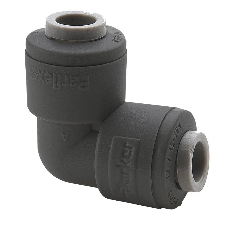 FB6EU4-HBLK by Parker | TrueSeal™ Tube to Tube Fittings | 3/8"-1/4" Union Tube O.D. | 90° Elbow | Black | Kynar®