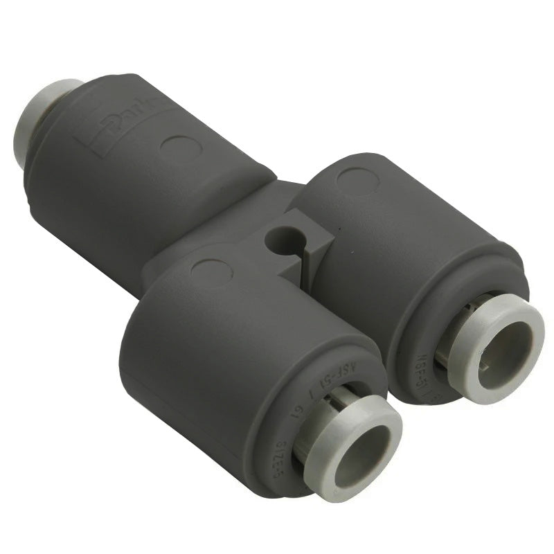FB5WY5-HBLK by Parker | TrueSeal™ Tube to Tube Union Fitting | 5/16" Inlet Push-to-Connect x 5/16" Outlet Push-to-Connect | 2.250" Length | 1.75" Width | Y | Black | Kynar®