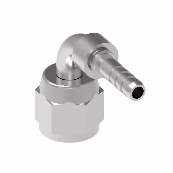 FC4098-0404S Aeroquip by Danfoss | Female SAE 45° Swivel 90° Elbow PTFE Crimp Fitting | FC Series | Nipple Assembly | -04 Female SAE 45° Swivel x -04 Hose Barb | Steel