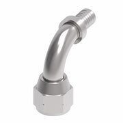 FC6217-0606S Aeroquip by Danfoss | Female SAE 45° Swivel 90° Elbow PTFE Crimp Fitting | FC Series | Nipple Assembly | -06 Female SAE 45° Swivel x -06 Hose Barb | Steel