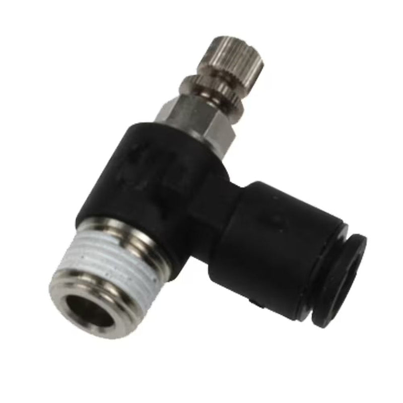 FCMI731-4M-0 by Parker | Miniature Flow Controls | 5/32" Push-to-Connect x 10-32" Male NPT Thread | 6 mm Hex | 90° Elbow | Glass-Reinforced Nylon | Pack of 10