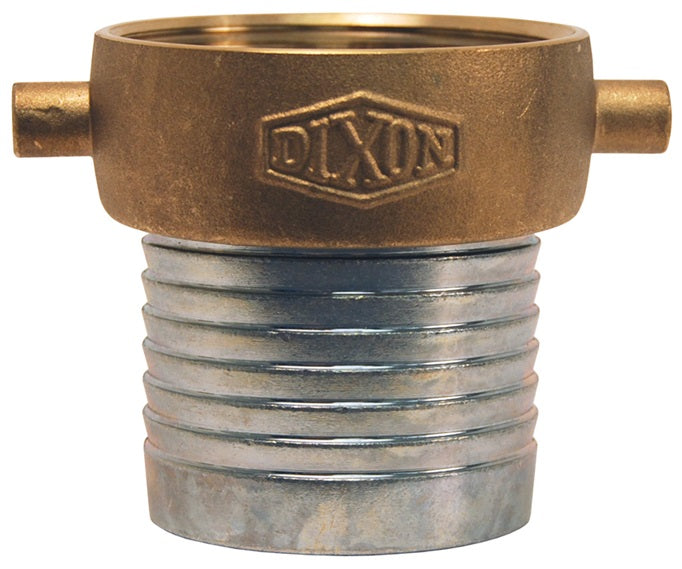 FCSB150 by Dixon Valve | King Short Shank Suction Hose Coupling | Female Fitting | 1-1/2" Female NPSM x 1-1/2" Hose ID | Plated Steel Shank | Brass Nut