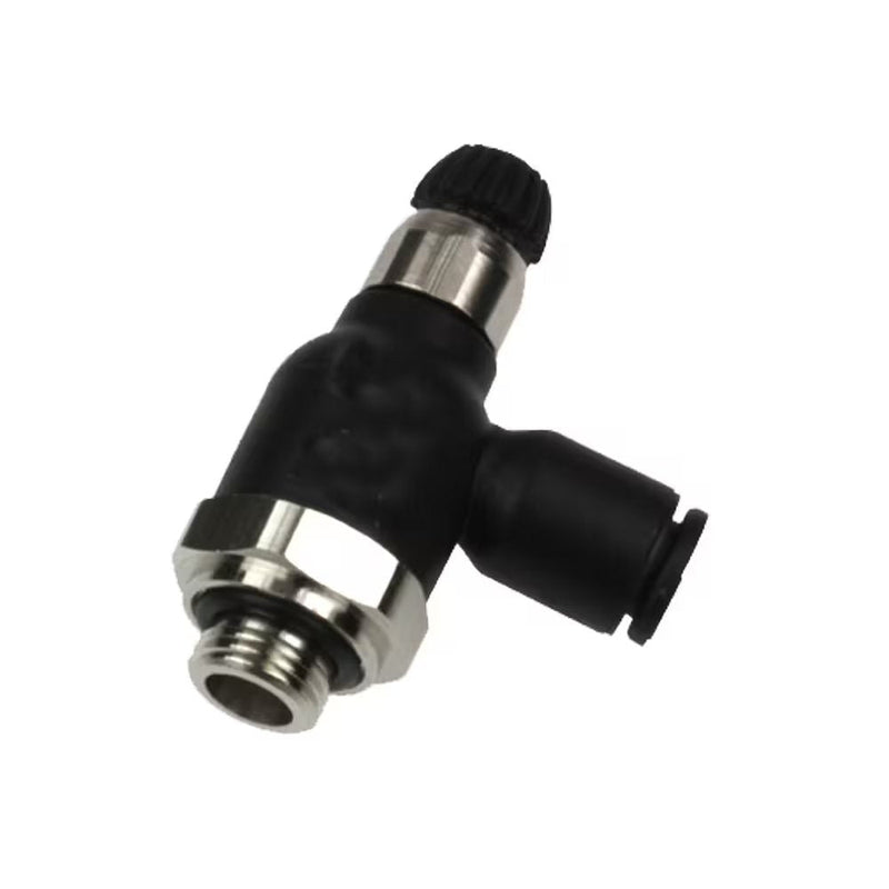 FCC731-4M-2G by Parker | Compact Flow Controls | 4 mm Push-to-Connect x 1/8" Male BSPP Thread | 10 mm Hex 1 | 16 mm Hex 2 | 90° Elbow | Composite Polymer | Pack of 10