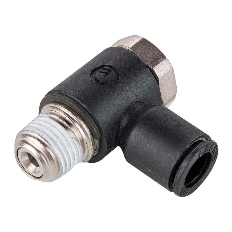 FCKCI731-4-2 by Parker | Compact Flow Controls | 1/4" Push-to-Connect x 1/8" Male BSPP Thread | 13 mm Hex 1 | 90° Elbow | Composite Polymer | Pack of 10