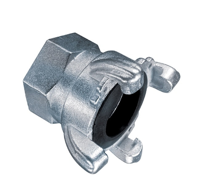 FE-125 by Kuriyama | FE Series | Female Threaded Universal Air Hose Coupling | 4 Lug | 1-1/4" Female NPT | Zinc Plated Carbon Steel